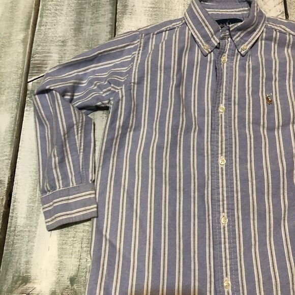 Polo Ralph Lauren Boy's size 7 button down Striped Shirt Blue Long Sleeve - Picture 4 of 11